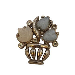 Vintage Tiny Molded Glass Fruit Salad Basket Brooch (A3649)